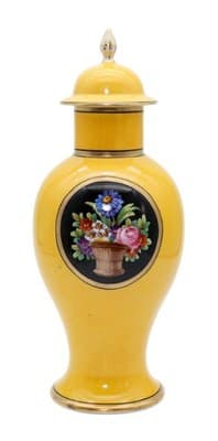 Sevres Antique Hand Painted Floral Medallions Yellow Covered Porcelain Urn Vase - Image 1