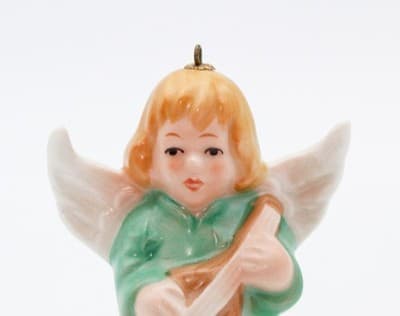 Hummel Goebel 1977 Green Angel Bell Germany Porcelain Christmas Ornament TMK 5 - Thumbnail 2