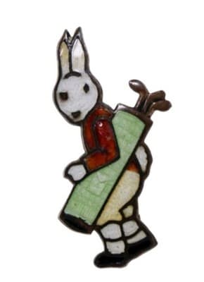 Vintage Multicolor Enamel Rabbit Bunny Playing Golf Pin Brooch Lapel Pin - Image 1