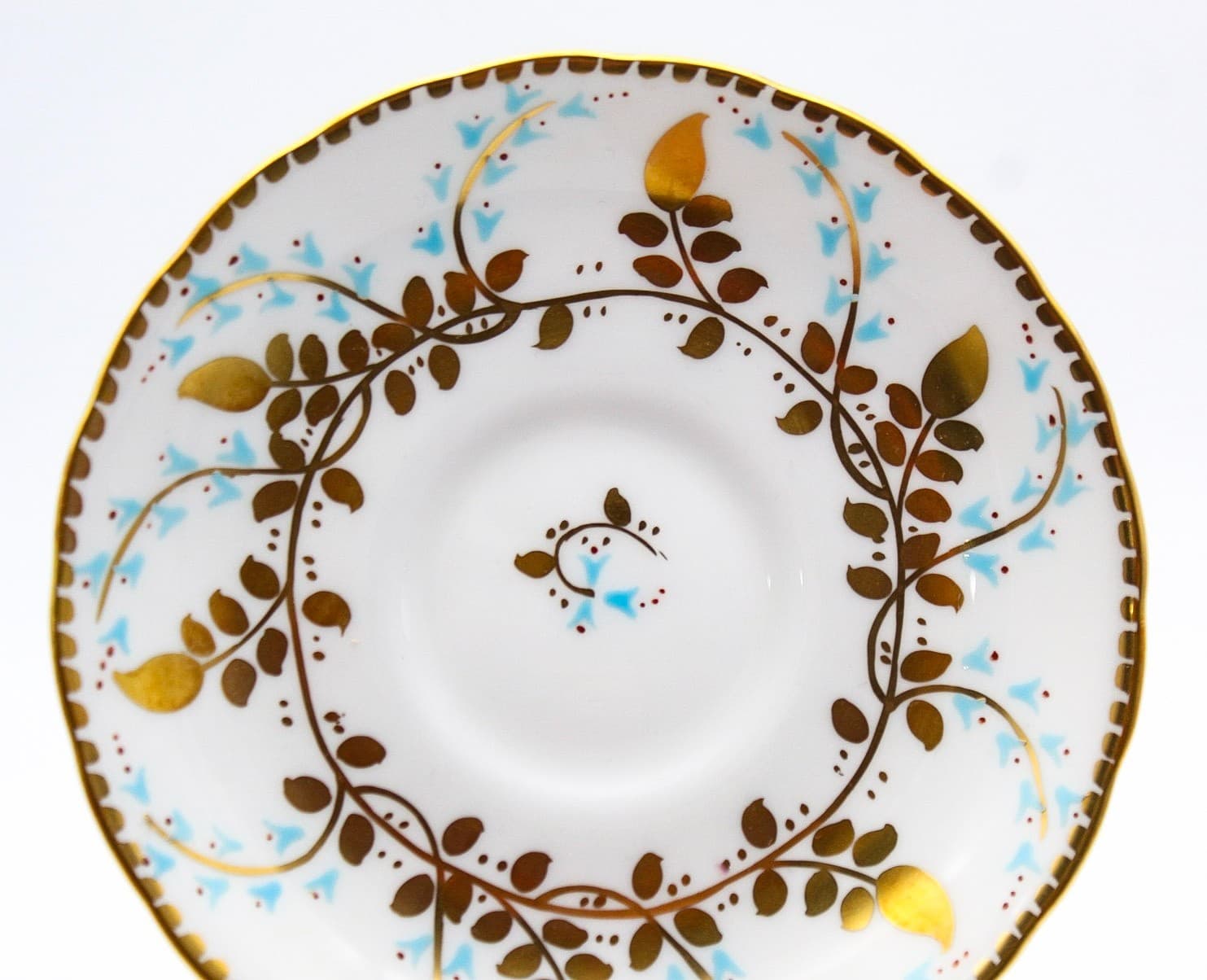 Royal Chelsea Vintage Bone China Hand Painted Gold & Aqua Blue Teacup & Saucer - Thumbnail 7