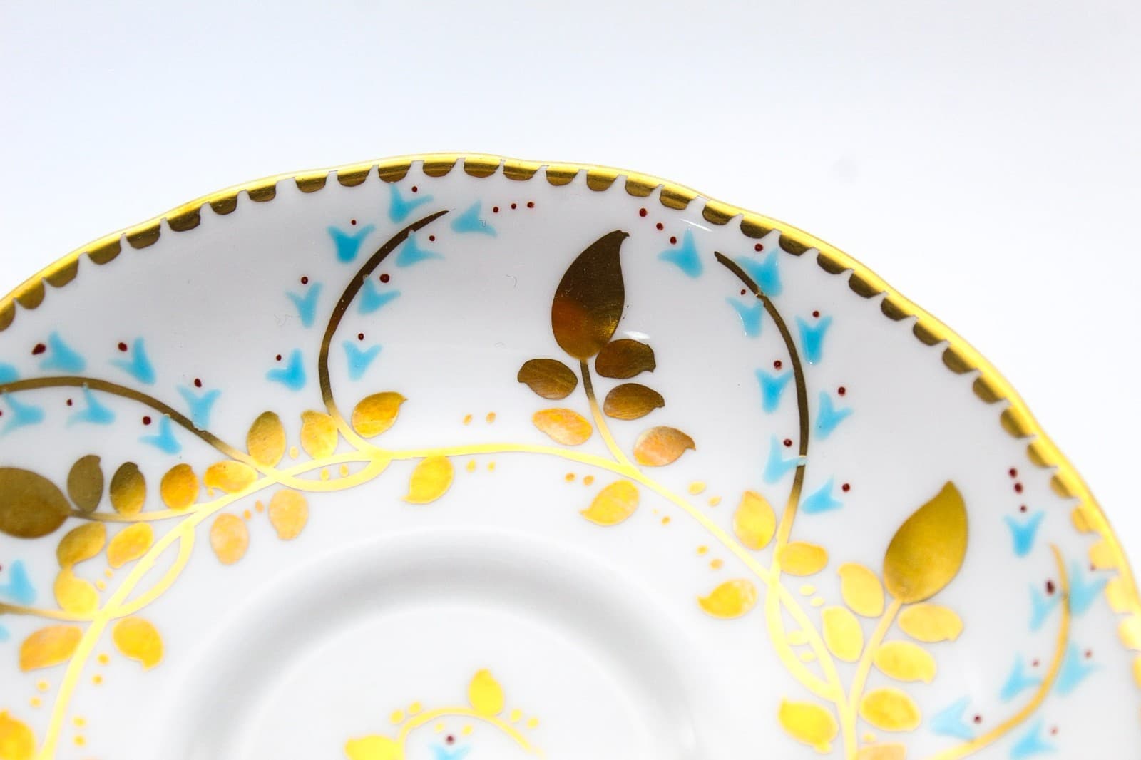 Royal Chelsea Vintage Bone China Hand Painted Gold & Aqua Blue Teacup & Saucer - Thumbnail 8