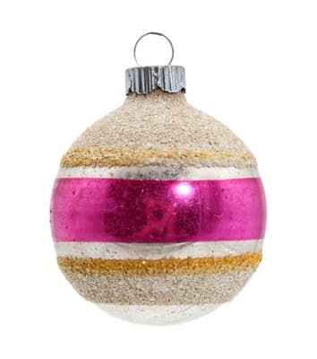 Vintage SHINY BRITE White Mica Silvered Pink Stripe Glass Christmas Ornament - Image 1