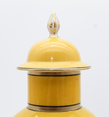 Sevres Antique Hand Painted Floral Medallions Yellow Covered Porcelain Urn Vase - Thumbnail 4