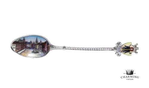 Antique Hand Painted Enamel Scenic European 800 Silver Souvenir Spoon - Image 1