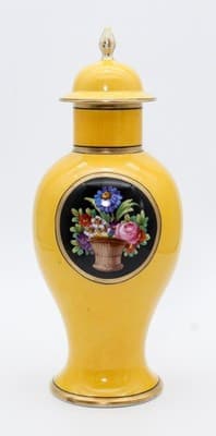 Sevres Antique Hand Painted Floral Medallions Yellow Covered Porcelain Urn Vase - Thumbnail 10