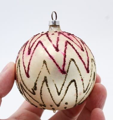Vintage Made In Germany Red & Green Mica Decorated Glass Christmas Ornament - Thumbnail 2