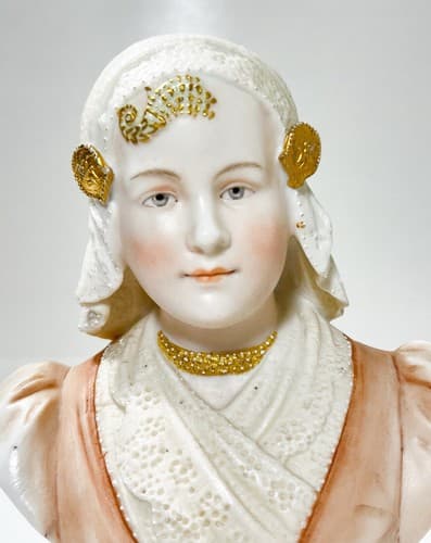 Antique 19th C Victorian Lady Hand Painted Porcelain Figurine Hallmarked - Thumbnail 3