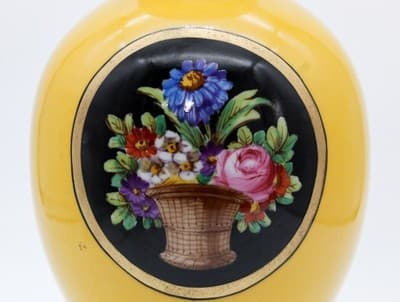 Sevres Antique Hand Painted Floral Medallions Yellow Covered Porcelain Urn Vase - Thumbnail 2