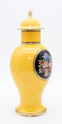Sevres Antique Hand Painted Floral Medallions Yellow Covered Porcelain Urn Vase - Thumbnail 5