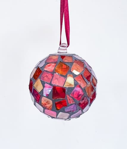 Vintage Mosaic Artwork Round Glass Mirror Christmas Ornament - Thumbnail 2
