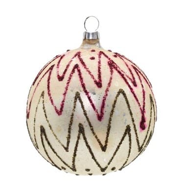 Vintage Made In Germany Red & Green Mica Decorated Glass Christmas Ornament - Image 1