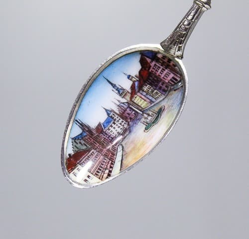 Antique Hand Painted Enamel Scenic European 800 Silver Souvenir Spoon - Thumbnail 7