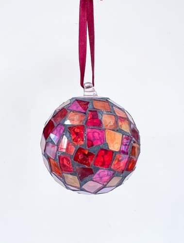 Vintage Mosaic Artwork Round Glass Mirror Christmas Ornament - Thumbnail 3