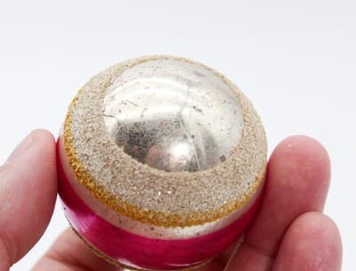 Vintage SHINY BRITE White Mica Silvered Pink Stripe Glass Christmas Ornament - Thumbnail 4