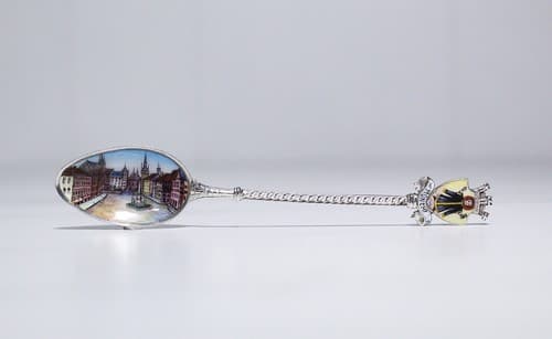 Antique Hand Painted Enamel Scenic European 800 Silver Souvenir Spoon - Thumbnail 3
