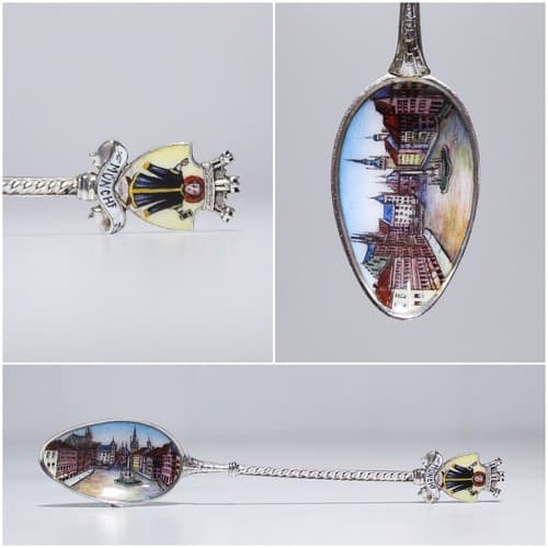Antique Hand Painted Enamel Scenic European 800 Silver Souvenir Spoon - Thumbnail 2