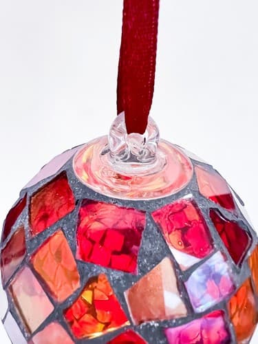 Vintage Mosaic Artwork Round Glass Mirror Christmas Ornament - Thumbnail 4