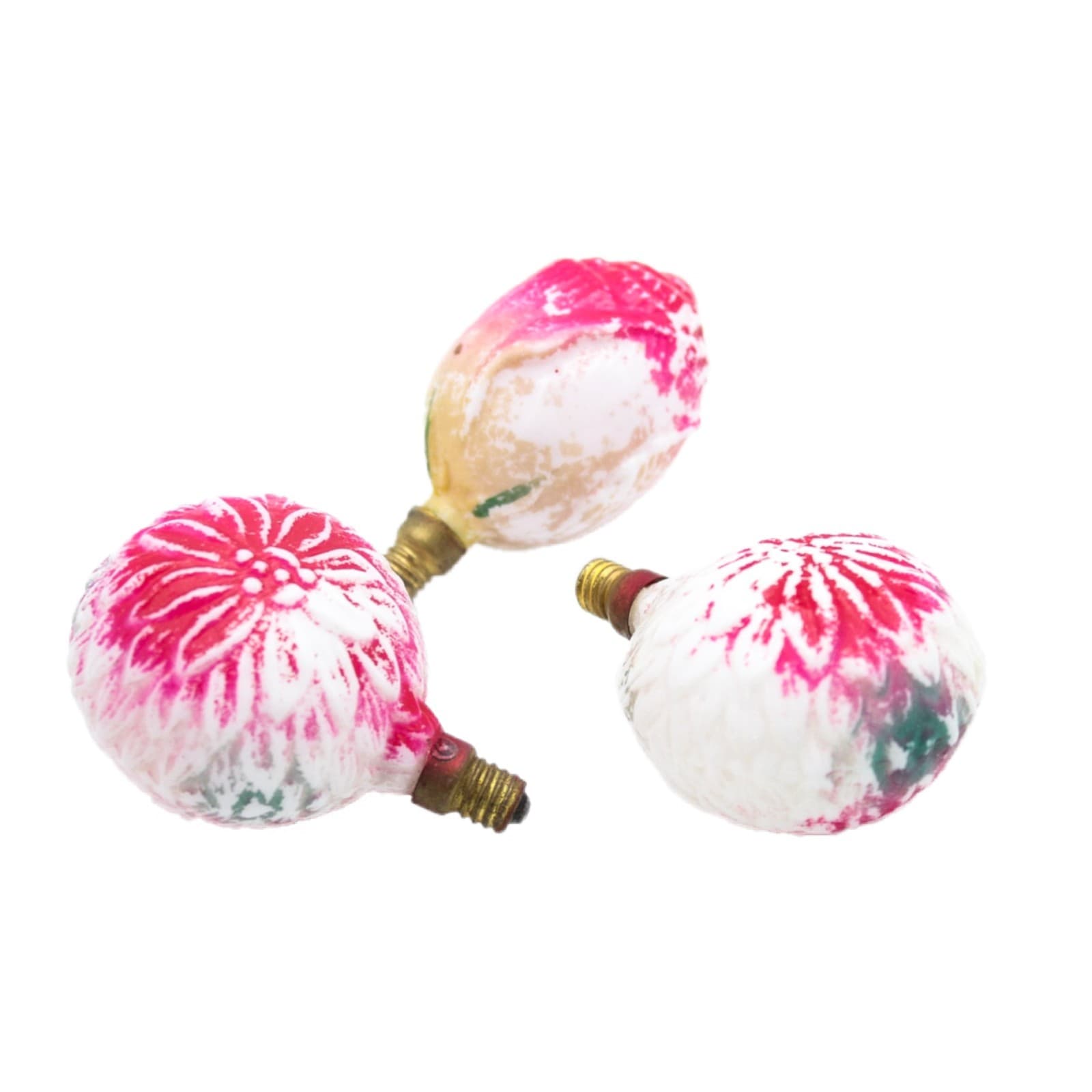 Vintage Lot of 3 Milk Glass Figural Rosebud Flower Christmas Light Bulbs Japan - Image 1
