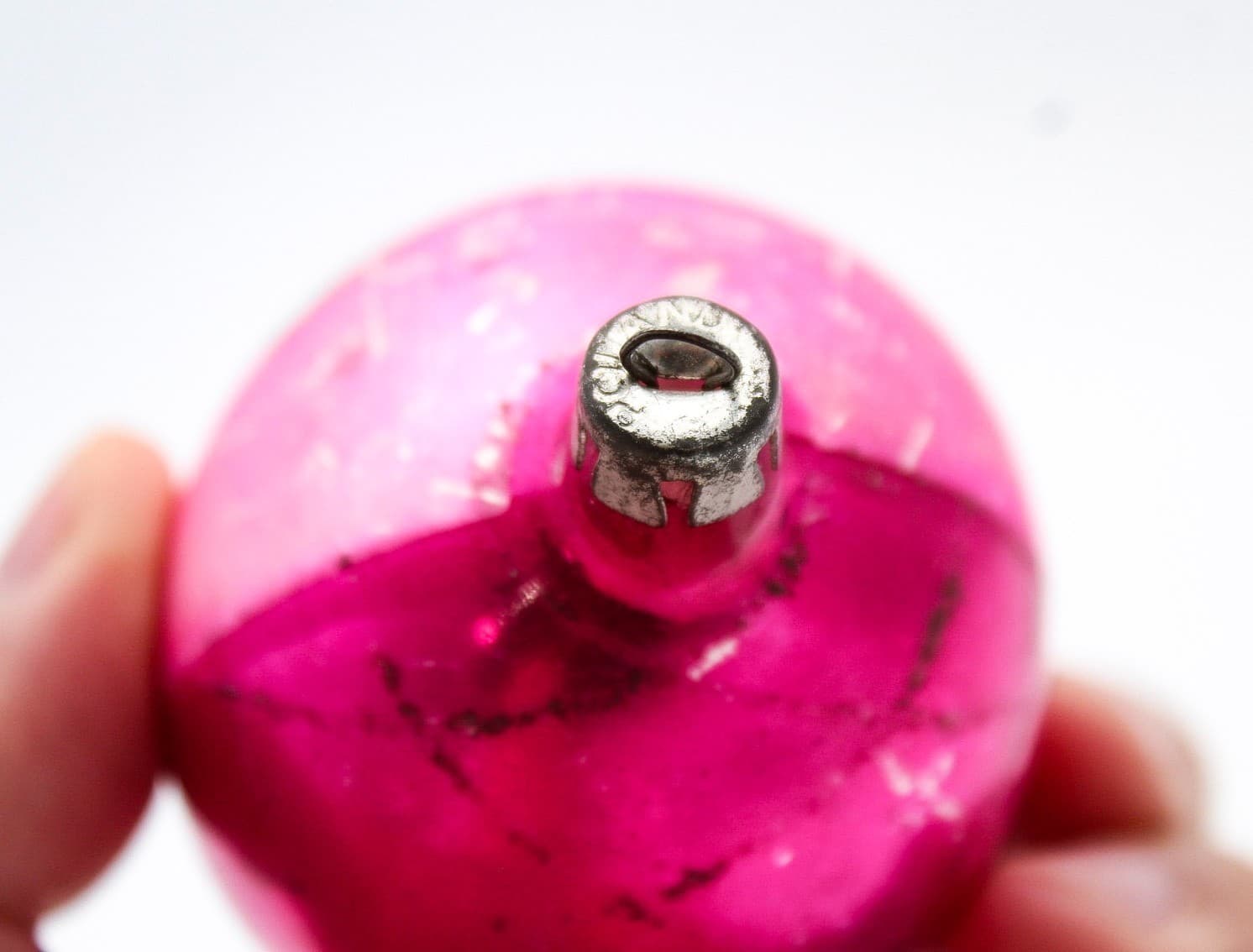 Vintage Poland Pink Mica Bell Hand Painted Mercury Glass Teardrop Ornament - Thumbnail 4