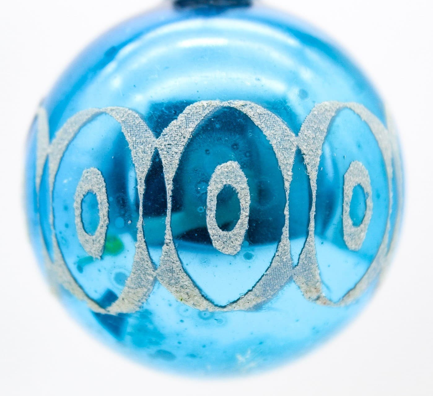 Shiny Brite Vintage Blue Mica Ovals Pattern Ball Glass Christmas Ornament 2.25" - Thumbnail 7