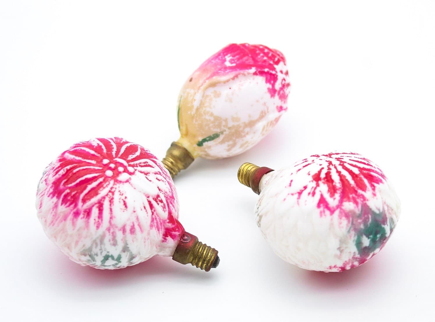 Vintage Lot of 3 Milk Glass Figural Rosebud Flower Christmas Light Bulbs Japan - Thumbnail 7