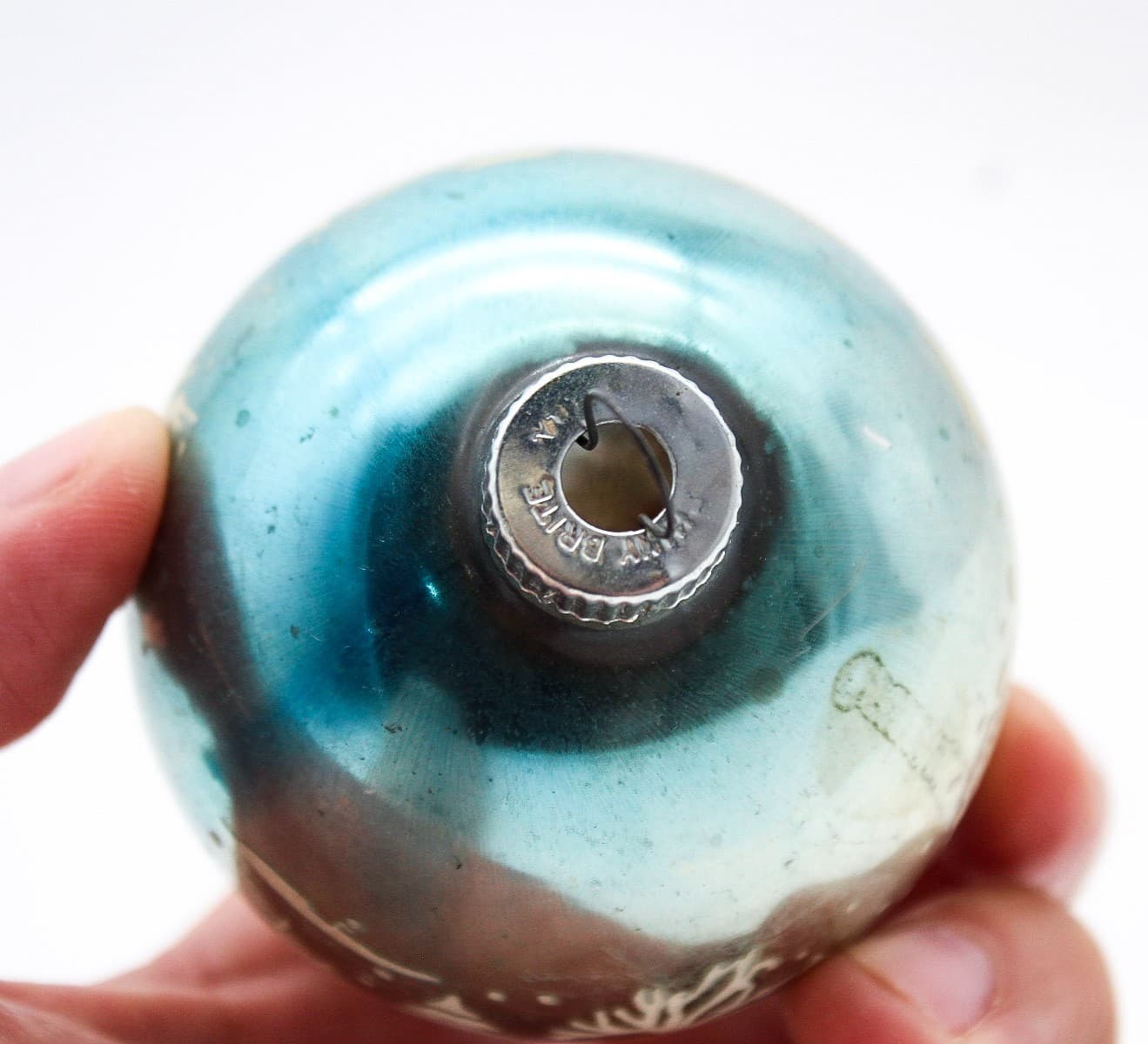 Vintage Shiny Brite Blue Winter Scene Stencil Mercury Glass Christmas Ornament - Thumbnail 5