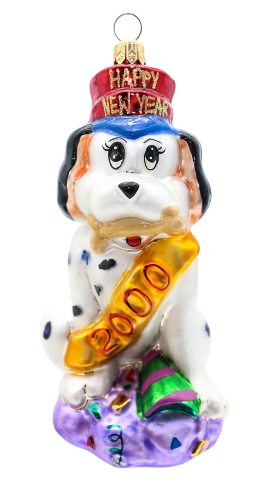 Christopher Radko Millennium Pup 2000 Happy New Year Glass Christmas Ornament - Image 1