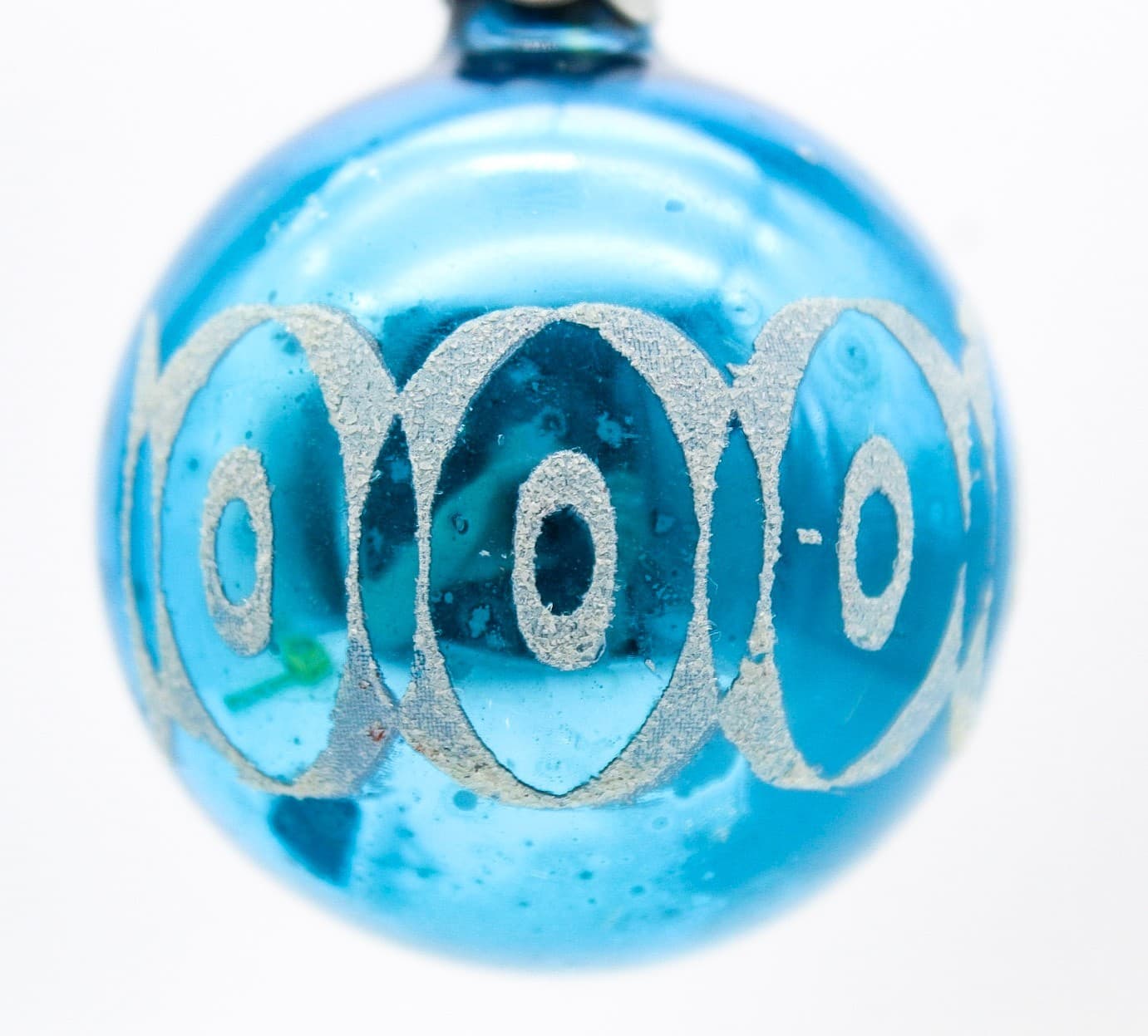 Shiny Brite Vintage Blue Mica Ovals Pattern Ball Glass Christmas Ornament 2.25" - Thumbnail 6