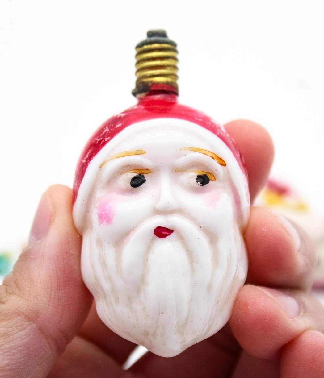 Vintage Lot of 4 Figural Milk Glass Santa Claus Christmas Light Bulbs Japan - Thumbnail 6