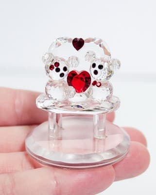 Vintage Crystal Valentine Love Teddy Bears Red Heart Small Sculpture Figurine - Thumbnail 2