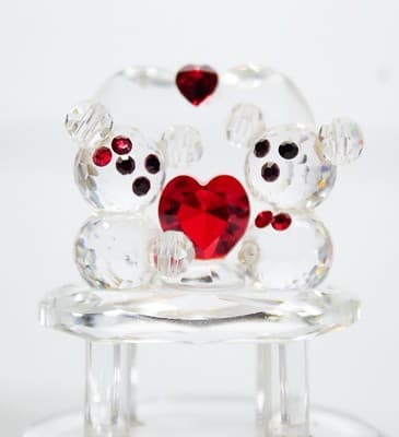 Vintage Crystal Valentine Love Teddy Bears Red Heart Small Sculpture Figurine - Thumbnail 3