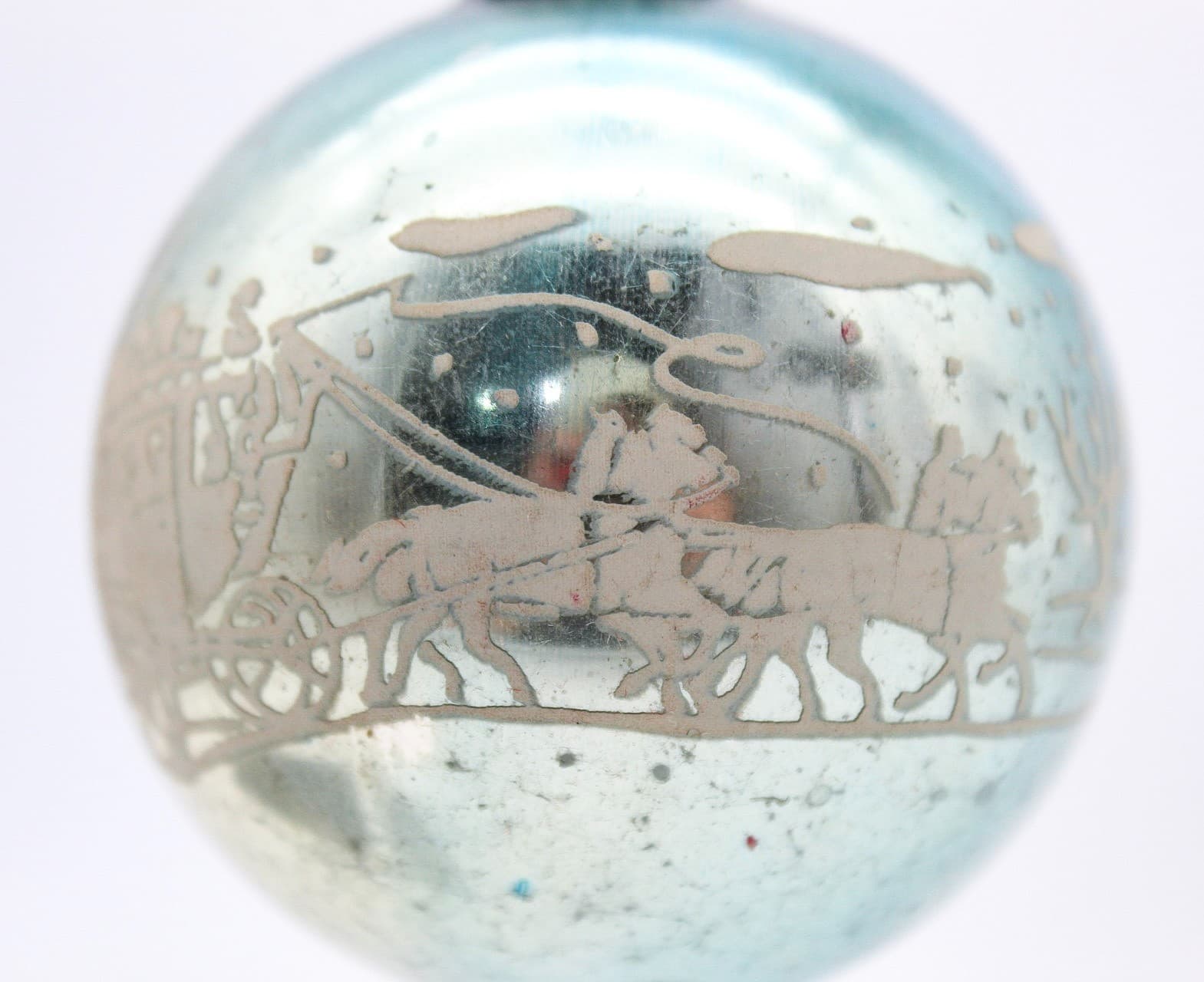 Vintage Shiny Brite Blue Winter Scene Stencil Mercury Glass Christmas Ornament - Thumbnail 2