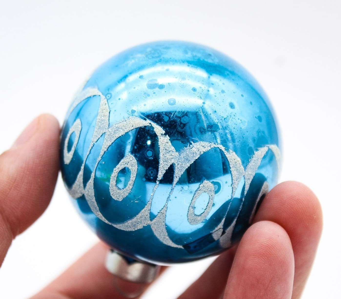 Shiny Brite Vintage Blue Mica Ovals Pattern Ball Glass Christmas Ornament 2.25" - Thumbnail 4