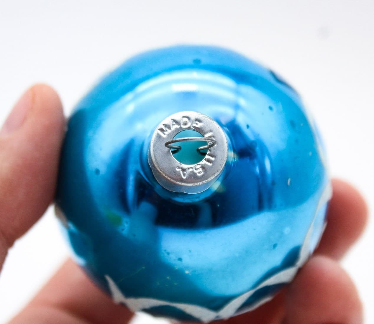 Shiny Brite Vintage Blue Mica Ovals Pattern Ball Glass Christmas Ornament 2.25" - Thumbnail 5
