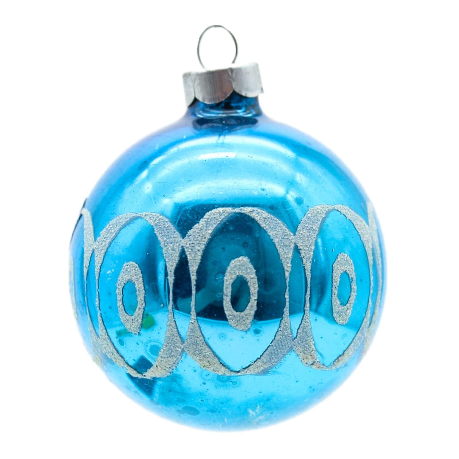 Shiny Brite Vintage Blue Mica Ovals Pattern Ball Glass Christmas Ornament 2.25" - Image 1