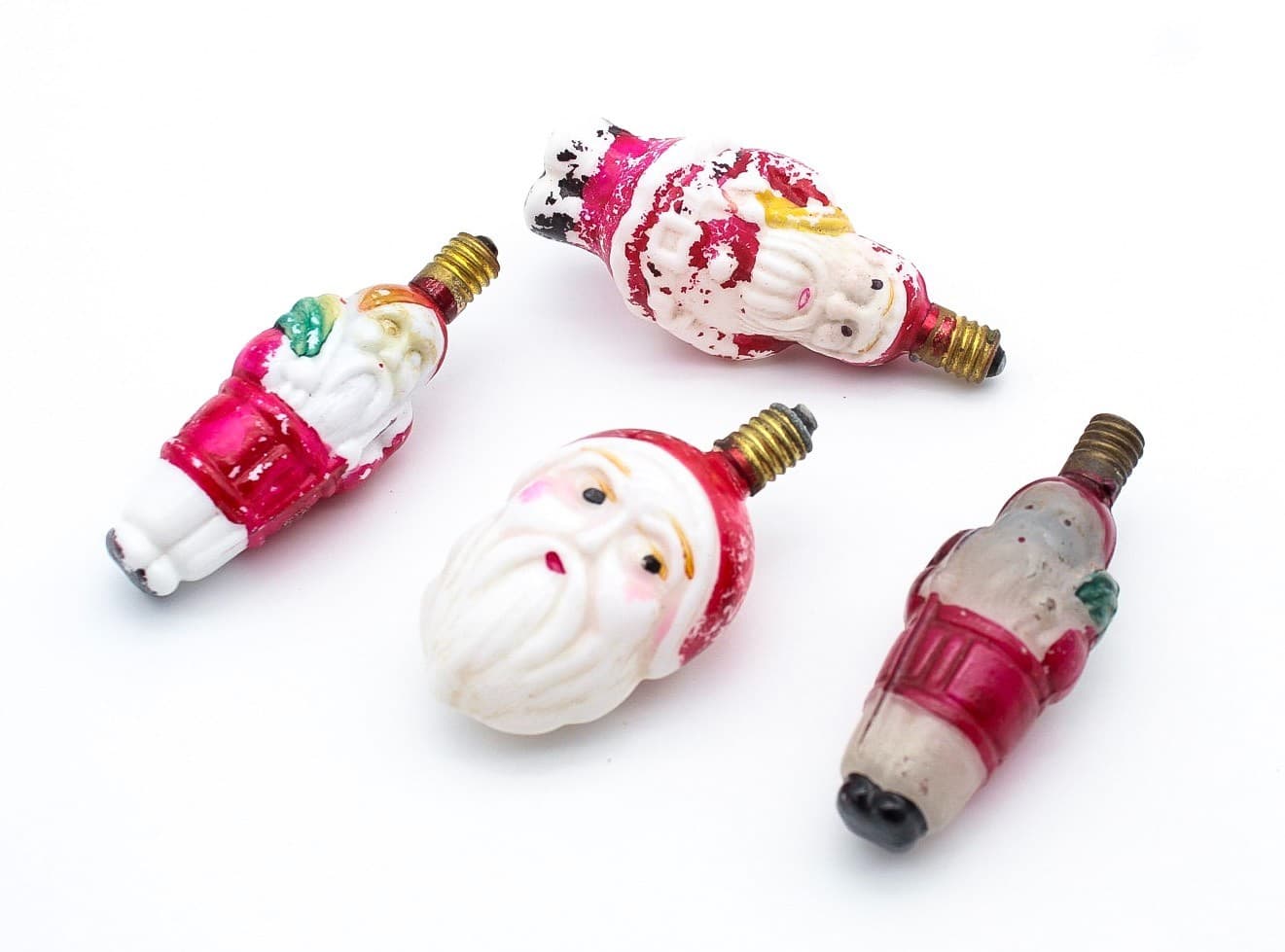 Vintage Lot of 4 Figural Milk Glass Santa Claus Christmas Light Bulbs Japan - Thumbnail 8