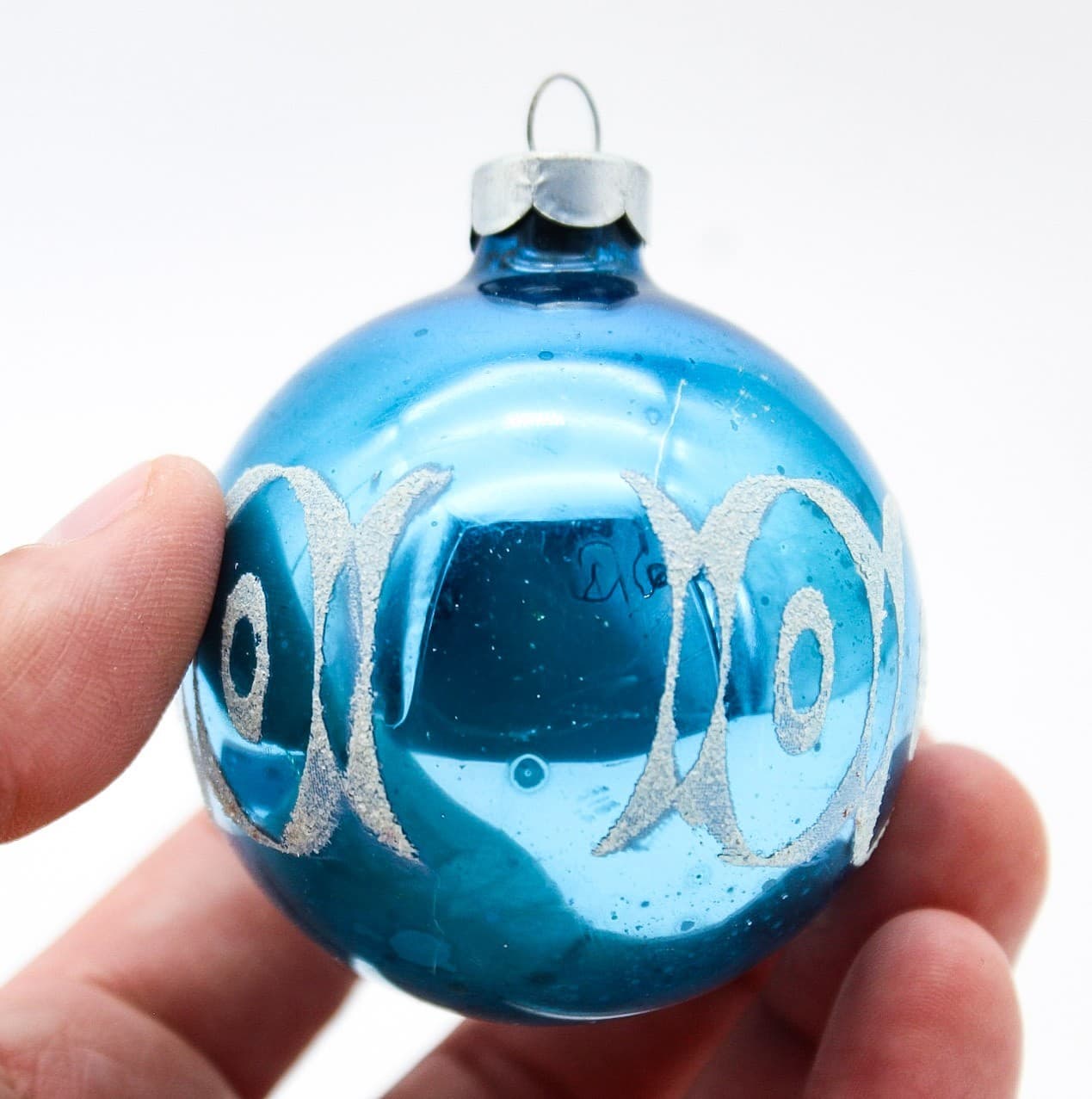 Shiny Brite Vintage Blue Mica Ovals Pattern Ball Glass Christmas Ornament 2.25" - Thumbnail 3