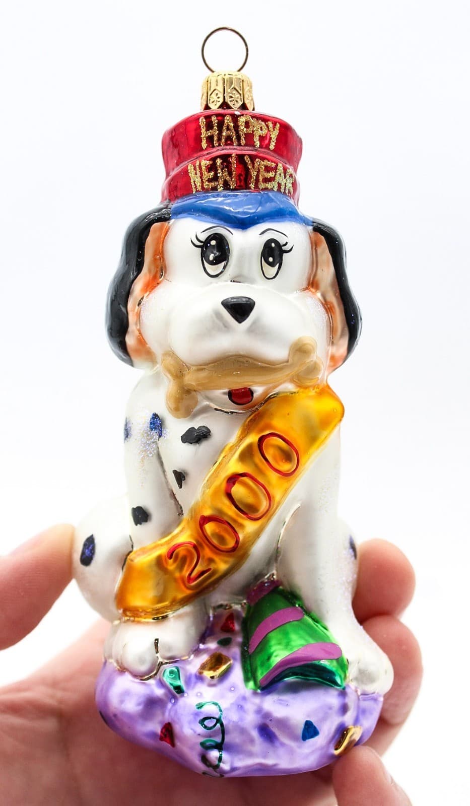 Christopher Radko Millennium Pup 2000 Happy New Year Glass Christmas Ornament - Thumbnail 2