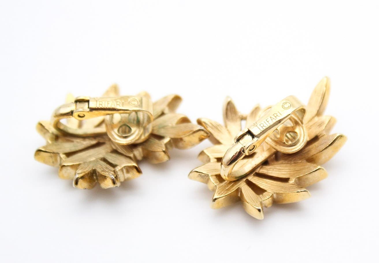 Vintage Crown Trifari Gold Tone Leaf Parure Necklace Bracelet Earrings Set - Thumbnail 8