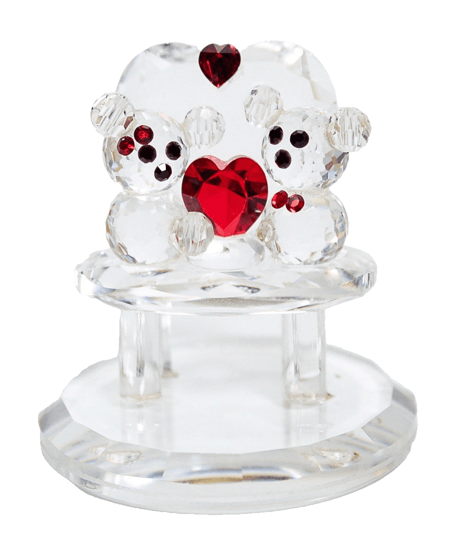 Vintage Crystal Valentine Love Teddy Bears Red Heart Small Sculpture Figurine - Image 1