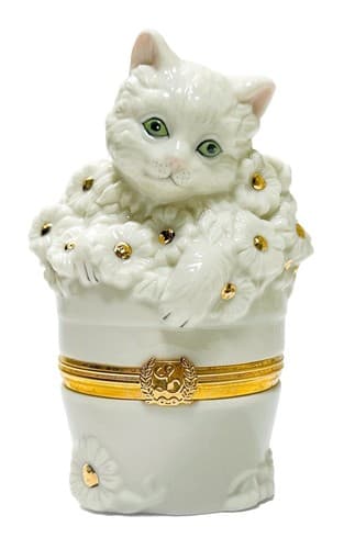 LENOX Vintage Handcrafted Treasures The Inquisitive Kitten Porcelain Trinket Box - Image 1