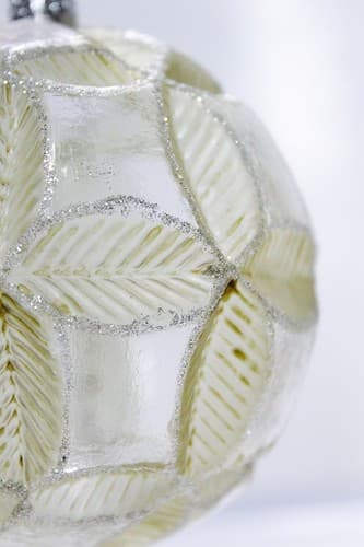 Vintage Jumbo Geometric Poinsettia Motif Glass Round Ball Christmas Ornament - Thumbnail 3