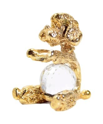 Vintage Gold Tone Poodle Dog w/ Faceted Crystal Miniature Figurine RARE - Image 1