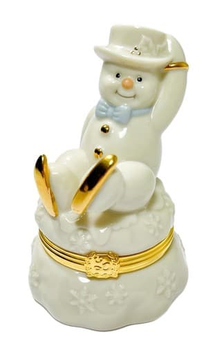 Lenox Vintage Treasures The Skating Adventure Snowman Porcelain Trinket Box - Image 1