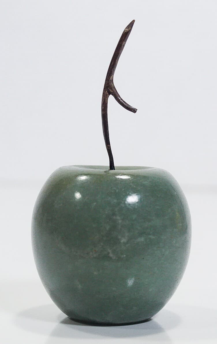 Vintage Green Marble Jade Carved Apple Motif Sculpture Paperweight - Thumbnail 6