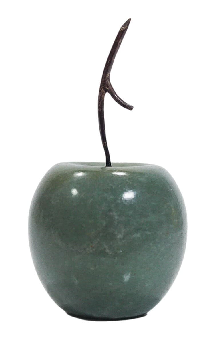Vintage Green Marble Jade Carved Apple Motif Sculpture Paperweight - Image 1