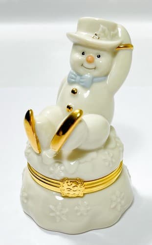 Lenox Vintage Treasures The Skating Adventure Snowman Porcelain Trinket Box - Thumbnail 5