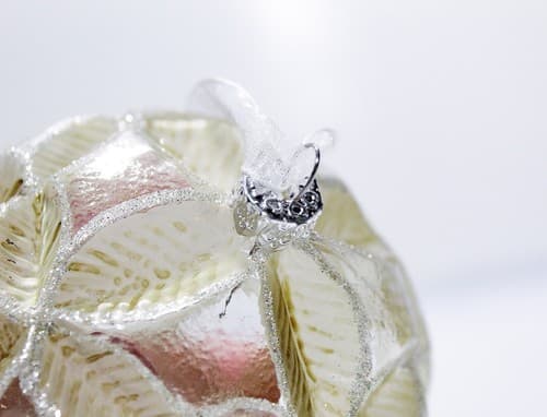 Vintage Jumbo Geometric Poinsettia Motif Glass Round Ball Christmas Ornament - Thumbnail 5