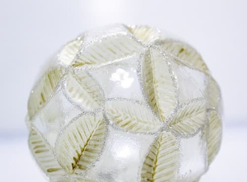 Vintage Jumbo Geometric Poinsettia Motif Glass Round Ball Christmas Ornament - Thumbnail 4