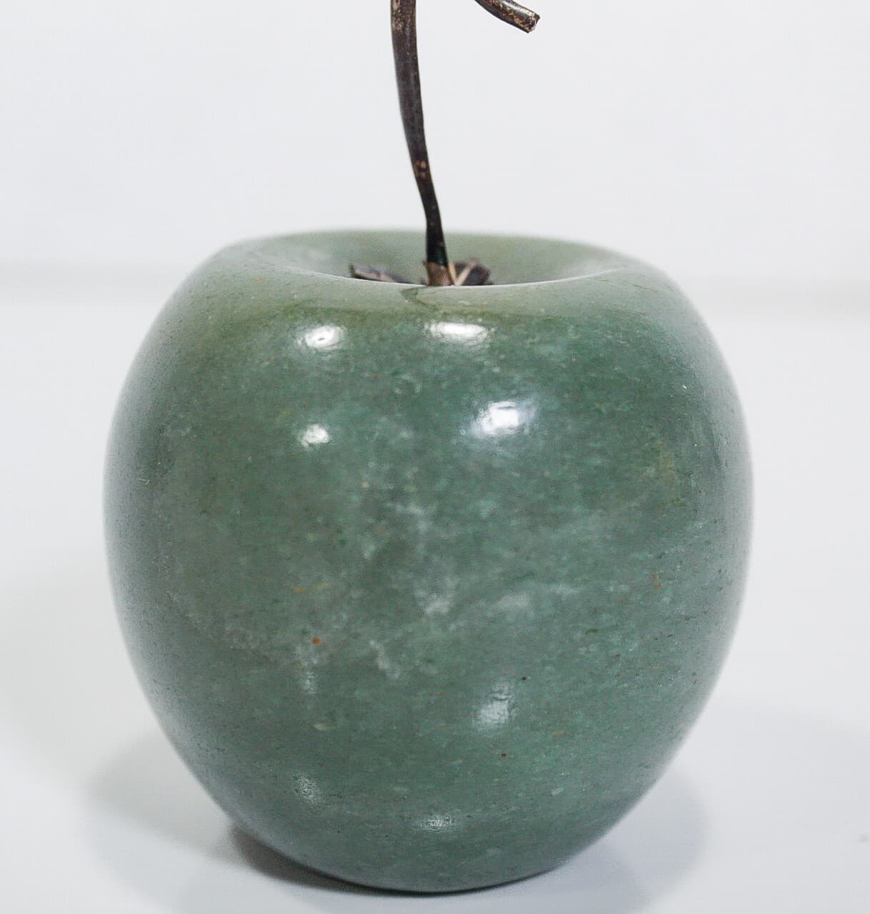 Vintage Green Marble Jade Carved Apple Motif Sculpture Paperweight - Thumbnail 3